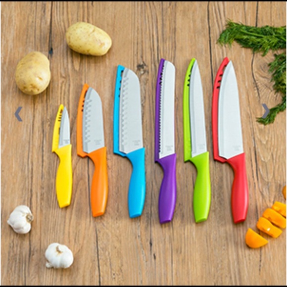 Stainless Steel Knife Set with Colorful Slip Covers - Picture 1 of 6